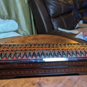 Vintage 12" Long X 3.25" Lidded Laquered Jewelry Box